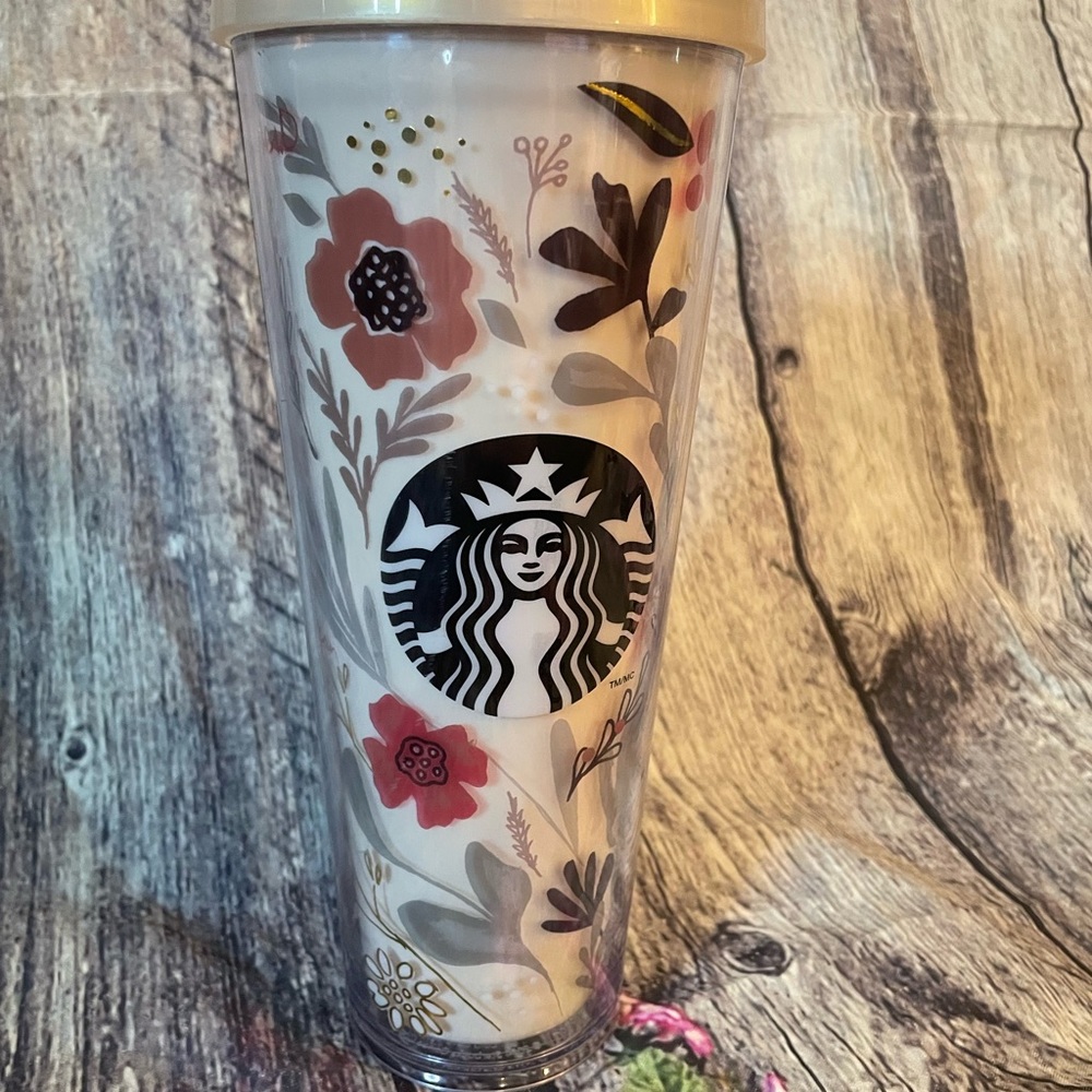 VERY RARE 2014 Starbucks Flower Pattern Floral Harvest Venti Cold Cup Tumbler